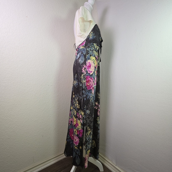 NWT Anthropologie Twofar Black Floral Midi Dress M – Elegant Jacquard Slip Style - Picture 3 of 16